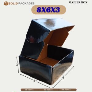 8x6x3 Inch Jet Black Glossy Mailer Box