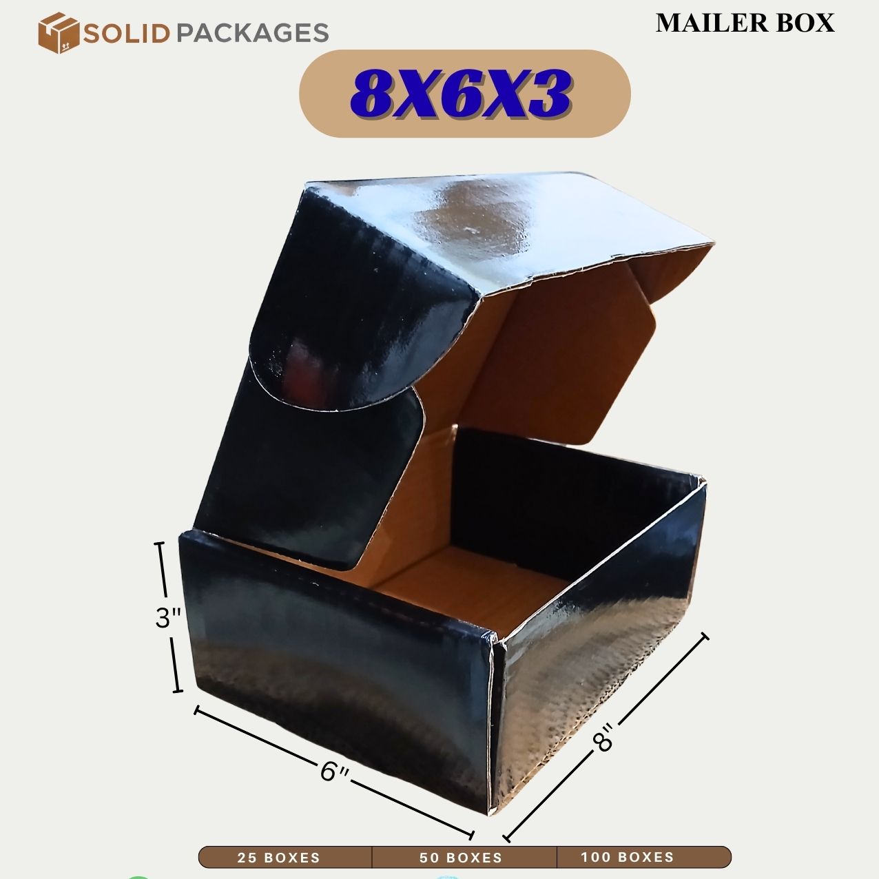 8x6x3 Inch Jet Black Glossy Mailer Box 8x6x3 Inch Jet Black Glossy Mailer Box